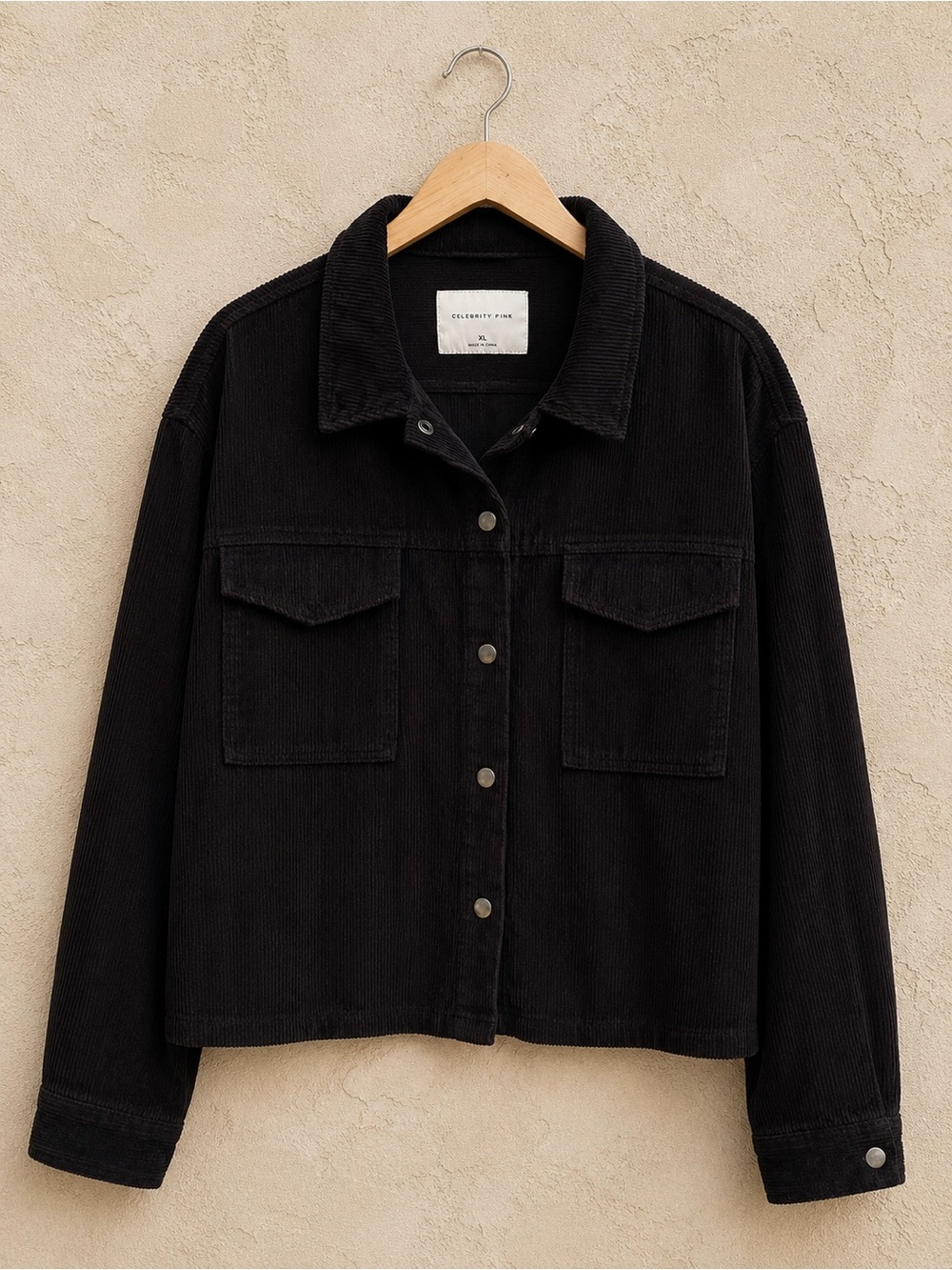Celebrity Pink Black 100% Cotton Corduroy Boxy Shacket Jacket – XL